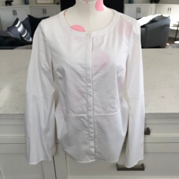 Halston Boho Scoop Neck Bell Sleeve Cotton & Nylon Button Up Shirt Wht Sz S NWOT - Picture 1 of 10